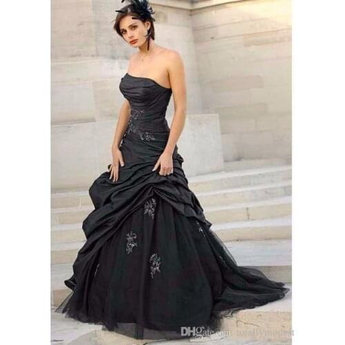 Black Gothic A-line Wedding Dresses Strapless Taffeta Ruched Non White Vintage Colorful Wedding Gowns Robe De Mariee Corset Lace