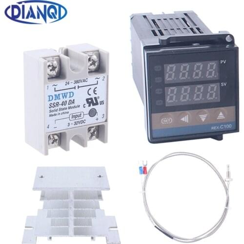REX-C100 Digital PID Temperature Controller Thermostat SSR output Max40A SSR Relay K Thermocouple Probe RexC-100