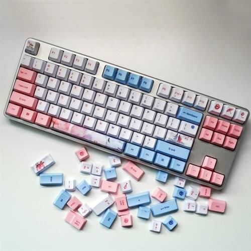 Colorful PBT Keycaps OEM Profile DYE-SUB Cute White Blue Pink Key Caps for GH60/64/68/84/87/104/108 Mechanical Keyboard