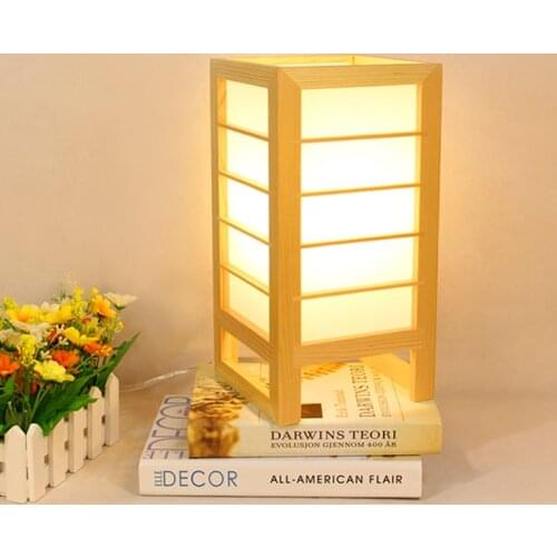 Japanese-style wooden decorative table lamp Scotch pine wood tatami bedroom bedside creative lamps WF5161117
