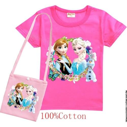 Disney Summer Girls Kid Frozen Elsa Cartoon Cotton T Shirt Pants +bag Baby Childrens T-shirt Tops Tees Set Home Casual Clothes