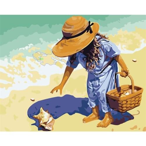 DIY Digital Painting By Numbers Package Shells on the beach oil painting mural Kits Coloring Wall Art Picture Gift frameless