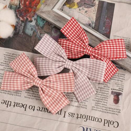Elegant Plaid Bow Handmade Colorful Solid Ribbon Stripe Cloth Duck Bill Clip Hair Bow For Kids Girls Hair Accessories