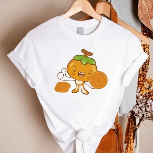 Lovely Orange Cartoon Print Loose Short Sleeve Tshirt T-shirt Harajuku T-shirts New Tshirt Simple Summer White Loose T Shirt