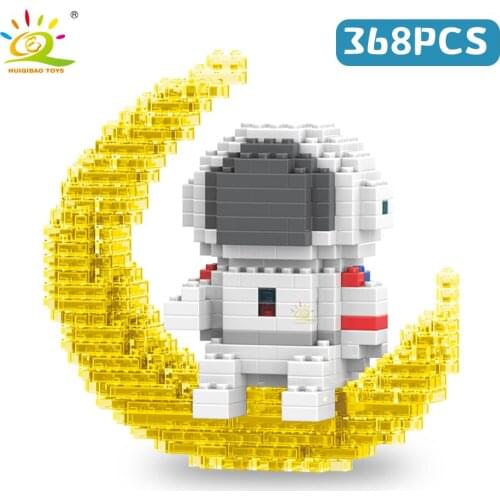 HUIQIBAO Space Astronaut in Moon Model Buildings Diamond Architecture Decoration Micro Blocks Bricks Children Construction Toys