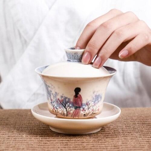 Handmade Art Gaiwan Jingdezhen130ml Ceramic BirdTea Bowl Teaware Master Cup Flower Tea Tureen Drinkware Home Decor Crafts