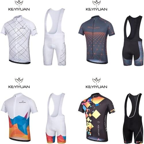 KEYIYUAN Team Cycling Skirt Short Sleeve Set Male Summer Air France Bicycle Shirts Cycling Short Tops Outdoors Sportswear Jersey
