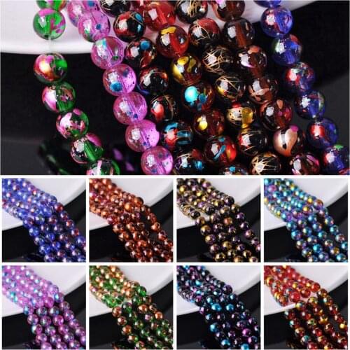 Spots Patterns 6mm 8mm 10mm Round Crystal Glass Loose Beads Lot DIY Jewelry