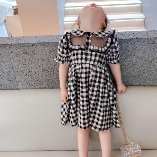 Summer Girls' Dress Lattice Mesh Hollow Outfits Plaid Sweet Princess Dressess Toddler Baby Kids Costumes ChildrenS Clothing