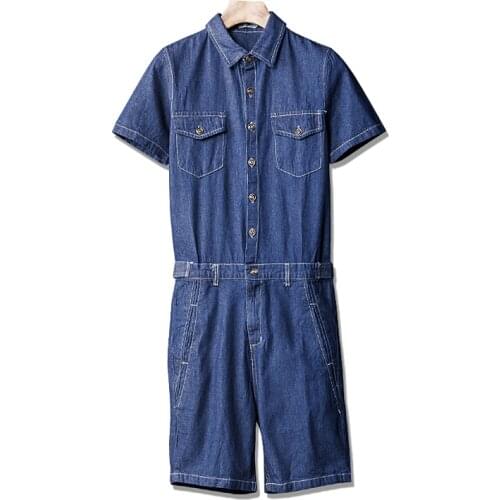 Summer mens denim shorts fashion casual slim denim overalls high quality hip-hop black and blue overalls