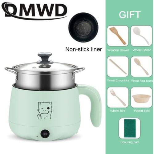 DMWD Multifunction Electric Skillet Stainless Steel Hot pot noodle Rice Cooker Steamed eggs Soup pot MINI heating pan 1.8L EU US
