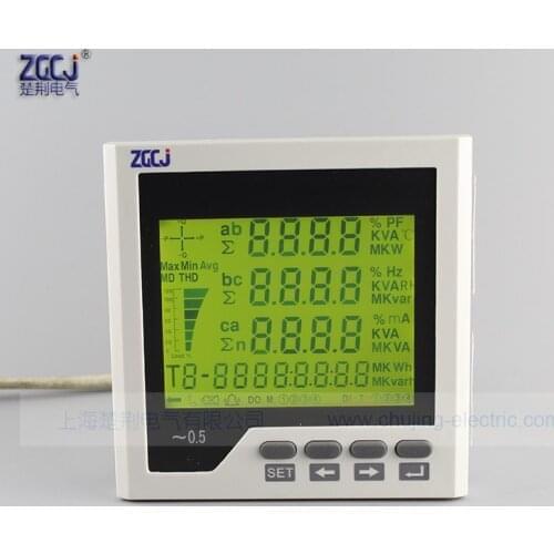 AC600V 5A 3 phase LCD multifunction meter power factor power energy KWh three pahse ampere voltage Watt panel meter with RS485
