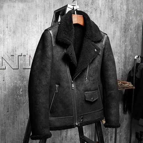 Mens B3 Shearling Jacket Air Force Jacket Mens Fur Coat Mens Black Winter Motorcycle Jacket