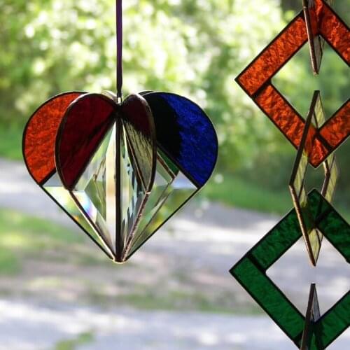 Wall Hanging Decoration Multi-sided Heart Colorful Ornaments Art Car Charm Pendant Gift for Girl Home Garden Shop Door