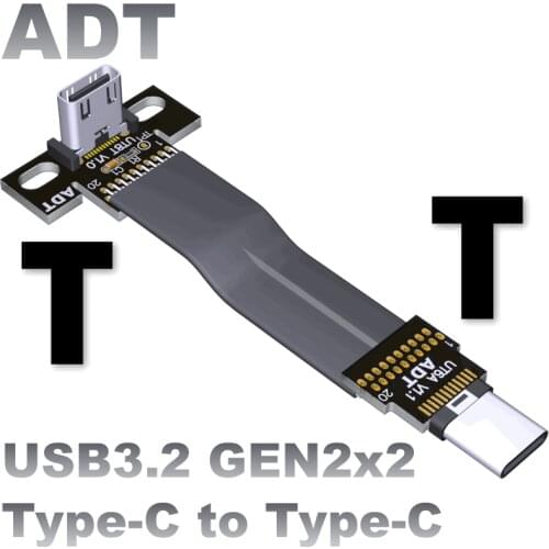 New USB3.2 GEN2x2 Type C To Type C Riser Adapter 20G/bps Internal USB 3.2 FPC Ribbon Flat Cable Up/Down Angled USB-C Connector