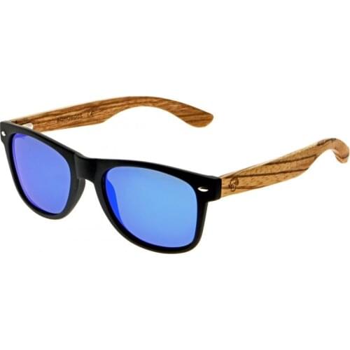 Polarized black Pc and Zebrano wood sunglasses Blue Acacia lenses