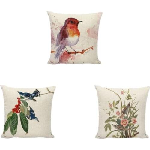 Dropship Cartoon Watercolor Bird Flowers and Leaves Cushion Covers Vintage Parrot Home Decor Living Room Sofa Throw Pillow Cases