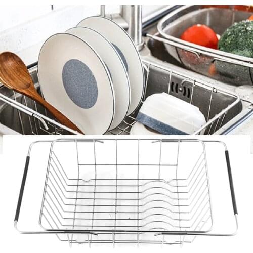 Expandable Dish Drying Rack Drainer Plate Basket in Sink On Counter Storage Holder Stainless Steel