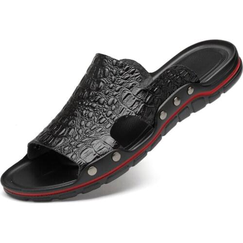 Classic Summer Mens slippers Leather Sandals Breathable Rome Male Outdoor Beach Slippers Soft Men Beach Sandals Big Size 49