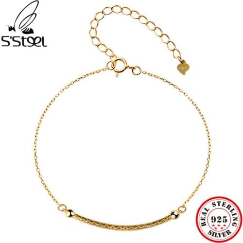 SSTEEL Sterling Silver Bracelet Bangle Womens 925 Jewelry Simple Gold Chain Summer Bracelet For Women Bohemian Fine Jewellery