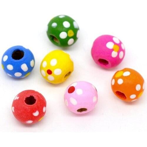 Free shipping-100pcs Mixed Multicolor Dyed Dot Round Wood Spacer Beads 13mm(4/8") Dia.M00748
