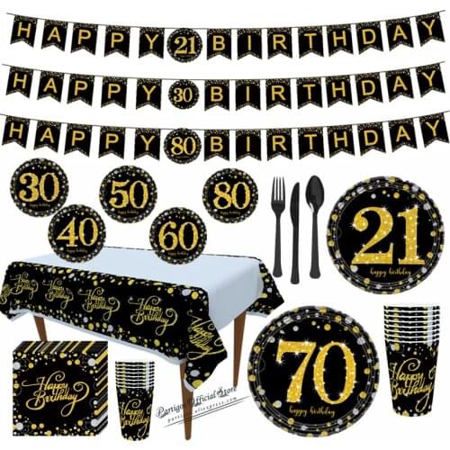 Happy Birthday party decoration party plate happy birthday for 21 30 age supplies gold pink giltter party cup plate tablecloth