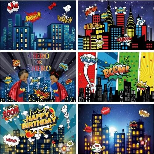 Super Hero Superhero City Night Building Baby Boy Birthday Party Backdrop Vinyl Photography Background For Photo Studio Shoot