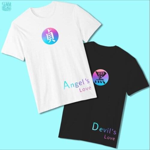 Wonderlife Devils love original design little black chastity gradual change short sleeve summer t-shirt men and women cartoon