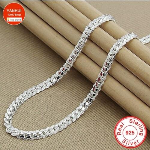 YANHUI 925 Sterling Silver 5mm Full Sideways Necklace 18/20/22/24 Inch Chain For Woman Men Fashion Wedding Engagement Jewelry