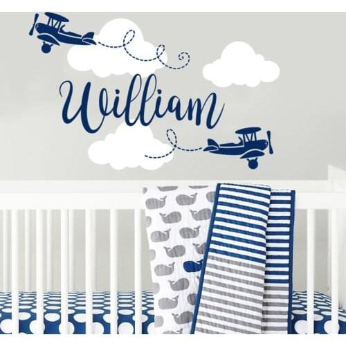 YOYOYU Wall Decal Custom Boy Name Airplane Vinyl Wall Sticker Removable DIY Children Plane Name Bedroom Mural wall decor GY27