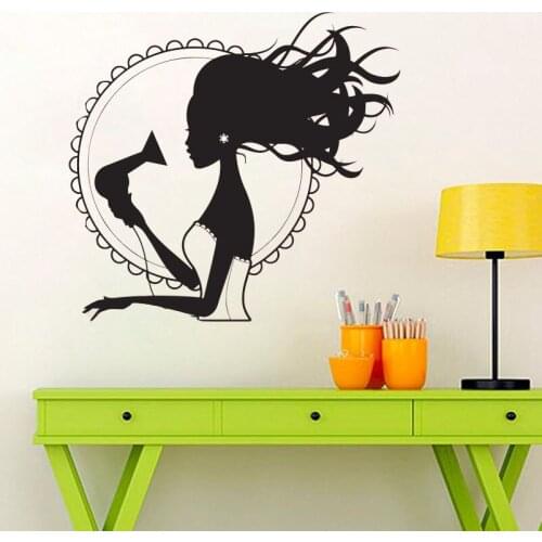 Beauty Salon Woman Sticker Art Mural Wall Sticker Decoration Girl Hair Dryer Hair Dryer Vinyl Barber Shop Wall Sticker