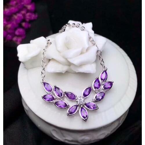 Natural amethyst Necklace natural crystal Pendant Necklace S925 silver trendy Elegant Water droplets women party gift Jewelry