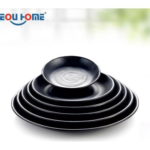 10PCS Household Black Disc Imitation Porcelain Tableware Bone Plate Fast Food Plate Cold Plate Western Buffet Plate Commercial