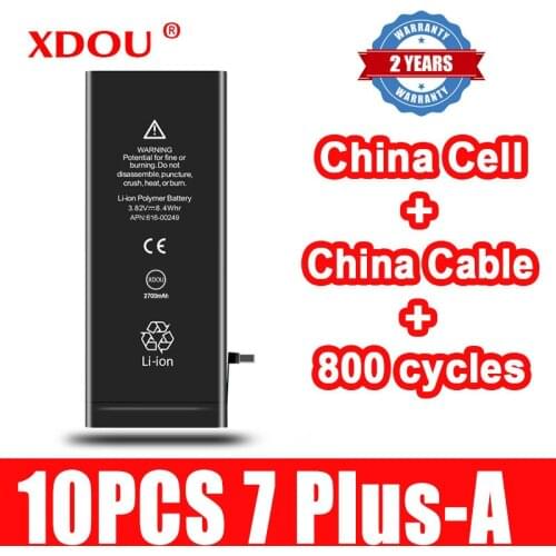 10pcs XDOU Battery For iPhone 7Plus 7 Plus 2900mAh Replacement Bateria China Cell Cable 800 Times Cycles 2021 7 Plus-A