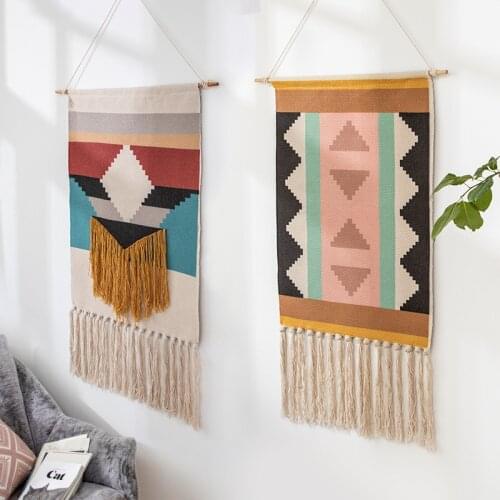 2021 Boho Home Decor Macrame Wall Hanging Tapestry Cotton Tassel Handmade Woven geometric canvas Art background cloth tapestry