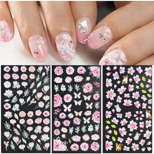 2021 New 5D Stickers Anaglyph Effect Flowers Nail Art Butterfly Lace Elegant Rose Flower Slider for Nail Nail Accessories