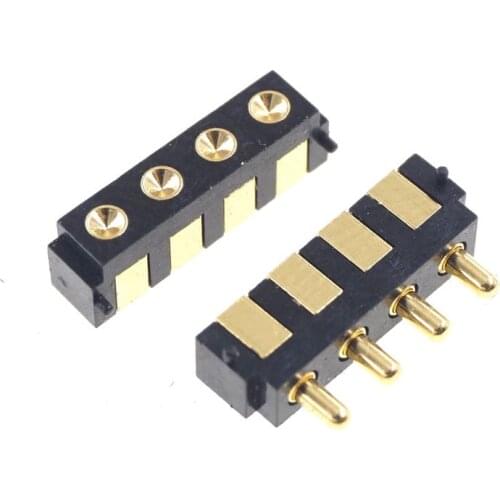 10 pcs SMT Spring-Loaded Pogo Pin Strip Module 4 Pin 2.5 mm Grid 1x4 Position 5.5 mm Height 90 Degree Surface Mount Horizontal