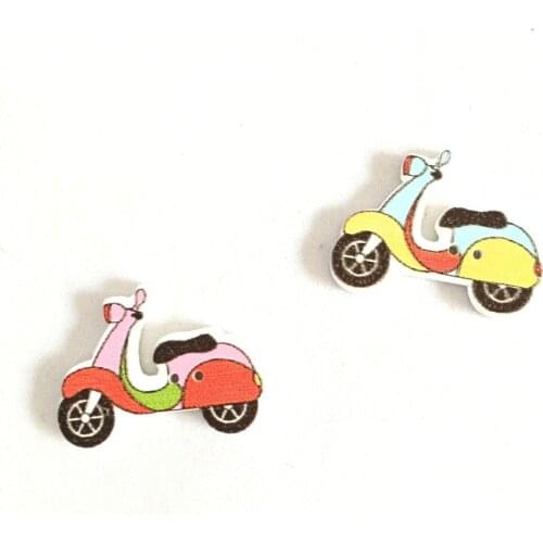 50Pcs Cute Little Car Bicycle Design 2 holes Wood Buttons Cartoon Car Wooden Button For Sewing DIY Accessories 7NK210