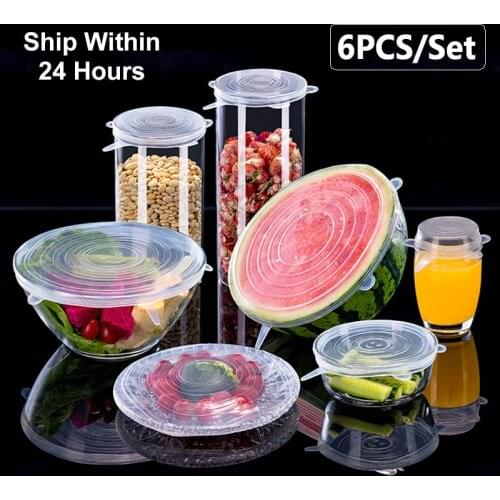 6PCS Reusable Fresh Keeping Covers Universal Silicone Stretch Lids Food Wrap Bowl Pot Lid Cover Kitchen Accessories Cookware Lid