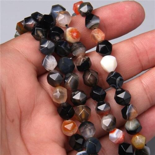 8 MM Natural Faceted Orange Black Agates Druzy Loose Diy Spacer Stone Beads Handmade For Women Jewelry Making Bracelet Necklace
