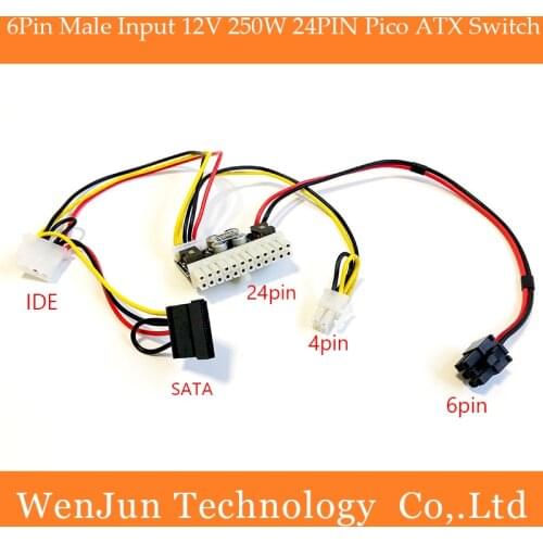 ATX Switch PSU Supply PCI-e 6P 6Pin DC 12V 250W 24Pin Pico Car Auto Mini ITX High Power Supply Module 6pin to 24pin 24P
