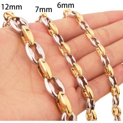6/7/12mm HIP Hop Stainless Steel Gold Coffee Beans Link Chain Necklaces For Men Jewelry Holiday Gifts Steampunk Style Wholesale