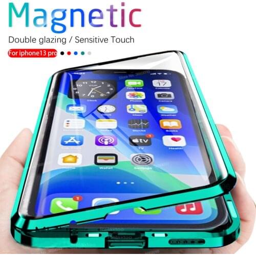 For iphone 13 pro max Phone Case Double Side Glass 360 Full Cover i phone 13 mini 12pro iph Magnetic Adsorption Metal Frame Case