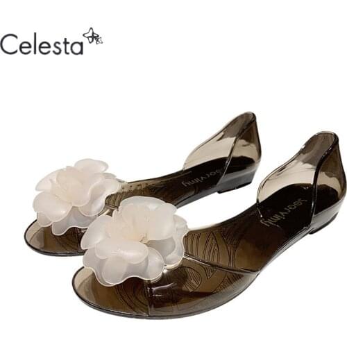 Celesta Jelly Sandals Womens Flip Flop Transparent Multicolor Flowers Summer Women Sandals Flat Sandals Beach shoes