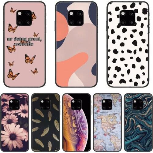 Cheap pure color flower Phone Case For Huawei mate 30 10 20 40 Lite Smart Z Pro Black Etui 3D Coque Painting Hoesjes case