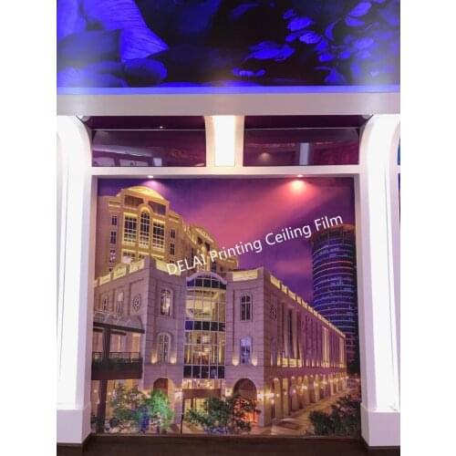 City Mansion at night Printing Ceiling Film with backlit lighting suitable for wall decoration
