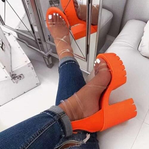 Hot Night Club Party Platform Chunky Heel Sandals Summer Plus Size Shoes Transparent Gladiator Heel Sandals Shoes Women