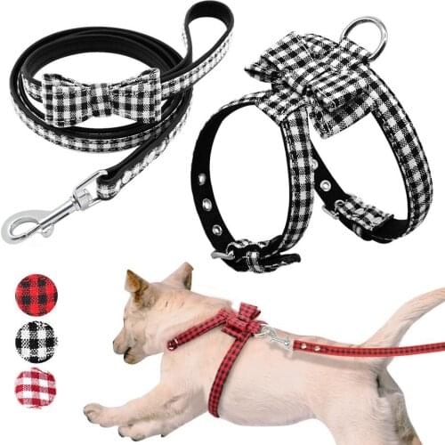 Plaid pattern Cat Vest Harness Check Pattern Kitten Collar Cat Leash Quick Release Kitten Microfiber Lead