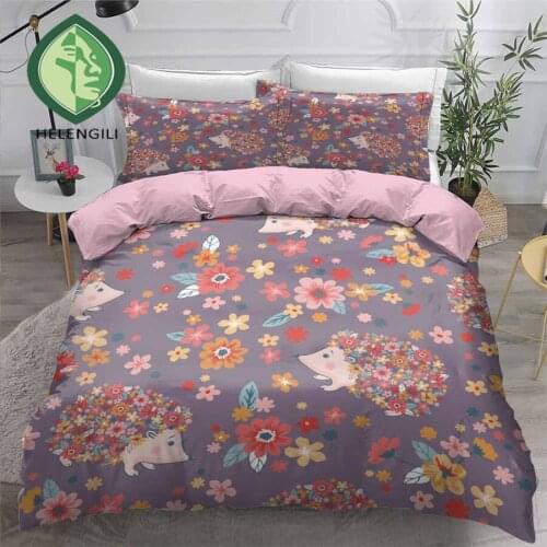 HELENGILI 3D Bedding Set Hedgehog Painting Print Duvet Cover Set Bedclothes with Pillowcase Bed Set Home Textiles #CW17