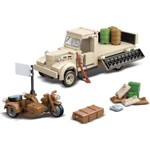 266pcs WW2 Military 180 Truck Model Sets Building Blocks Soldier Weapon Army Assemble Vehicles Bricks Toys For Kids Boys Gifts